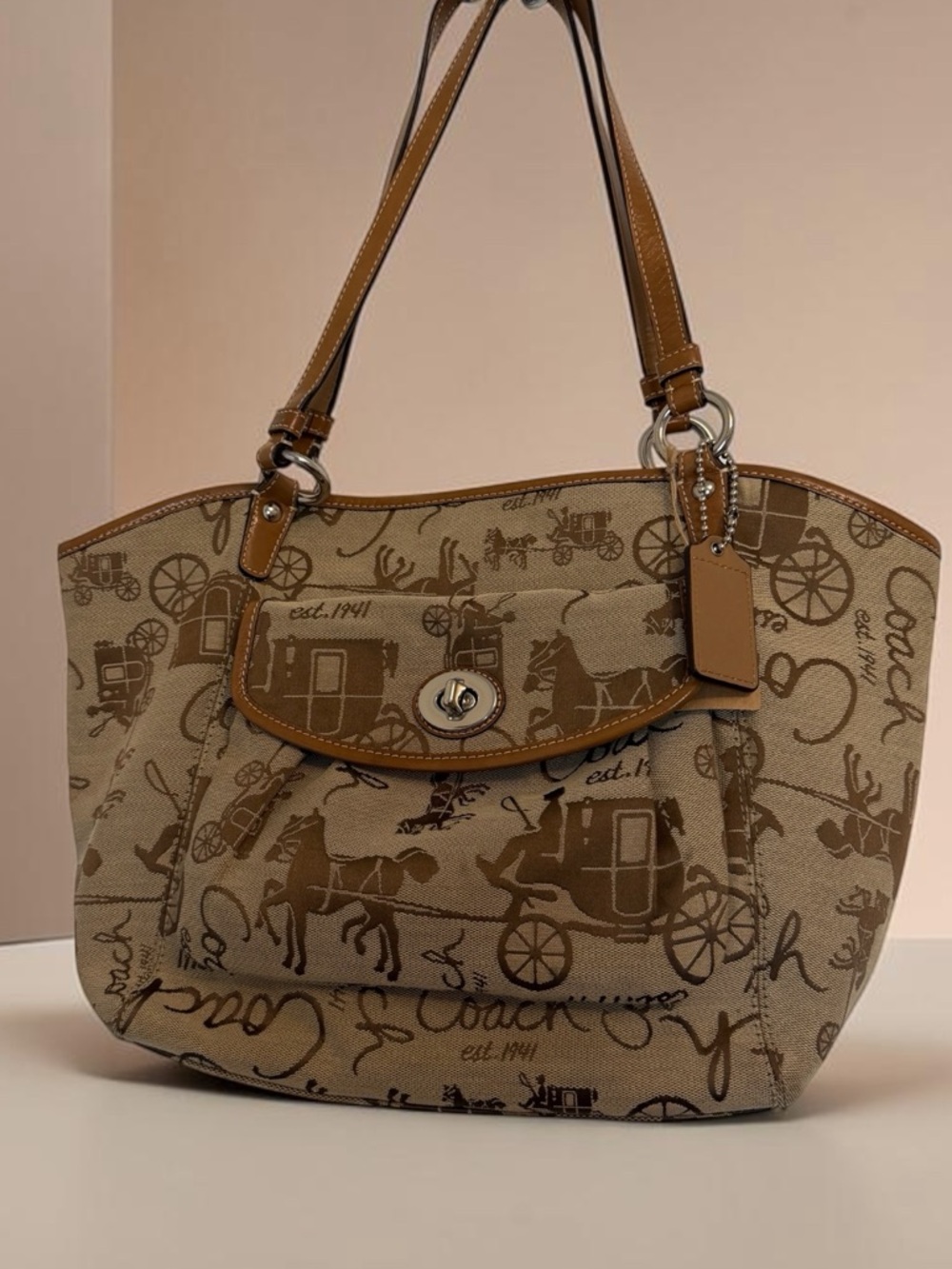 Coach Y2K Modern Vintage late 2009 Tan Signature Canvas Tote with Carriage Print